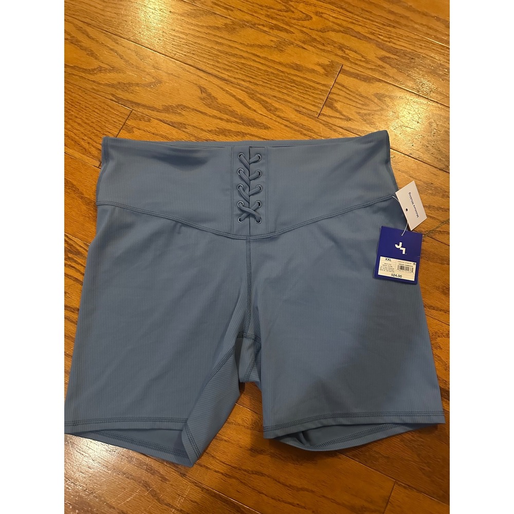 JoyLab Women XXL Blue Ribbed Lace Up High Rise Bike Shorts NWT